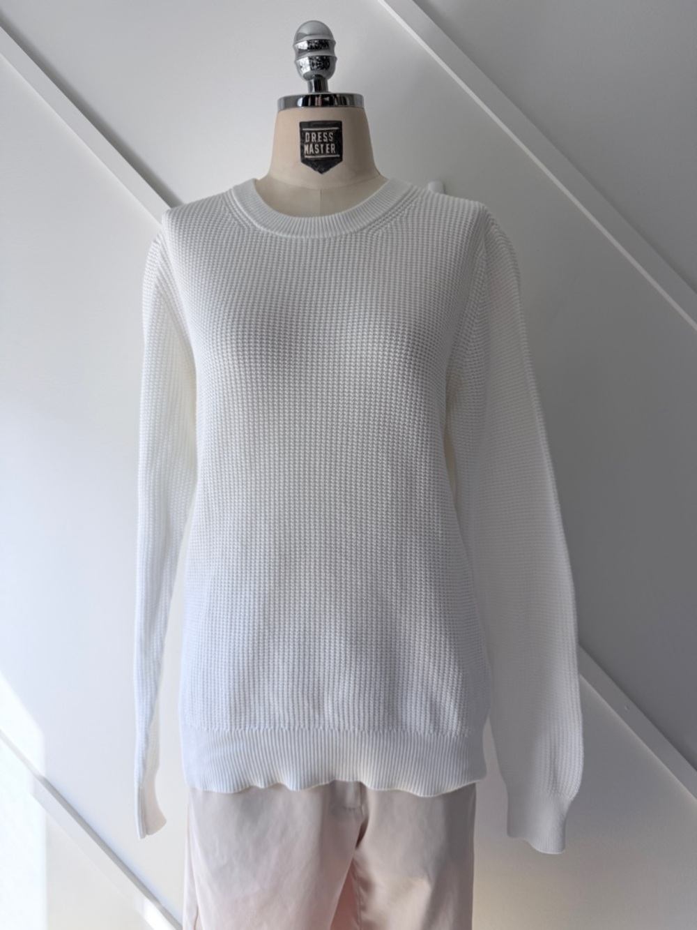 Sandro Paris White Cotton Waffle Knit Crew Neck Long Sleeve Minimal (approx M)